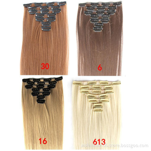 Wholesale high temperature chemical fiber silk clip in hair solid color long straight hair 7 pieces of seamless wig